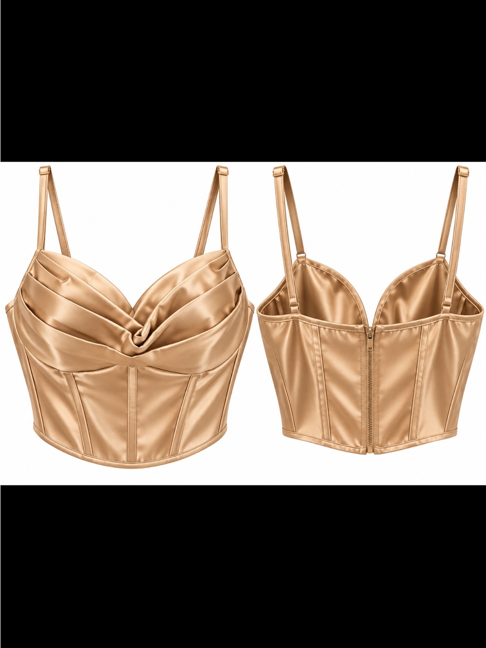 Satin Draped Bustier Crop Top - Champagne